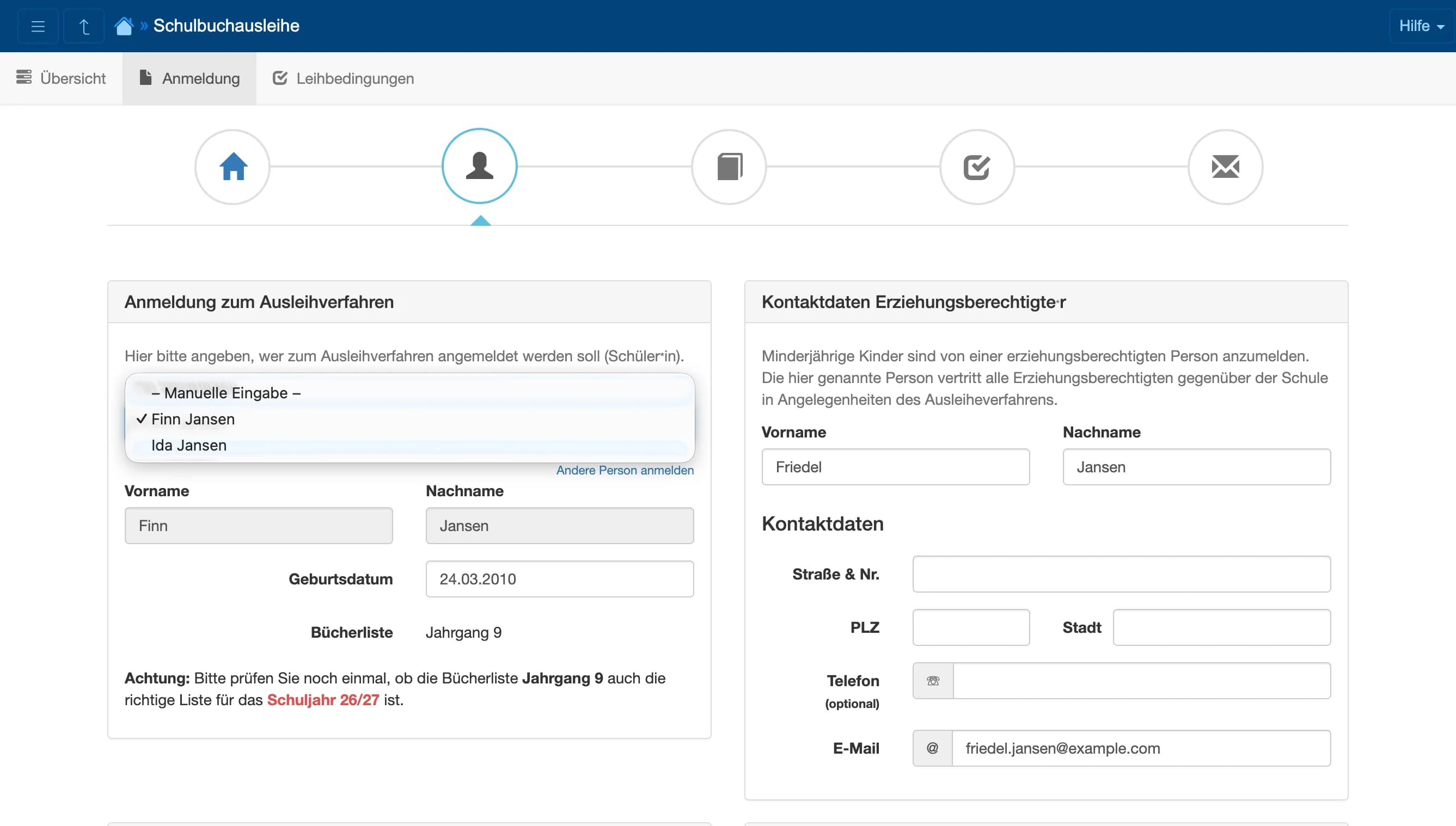 Vorbefüllte persönliche Daten in der Anmeldung