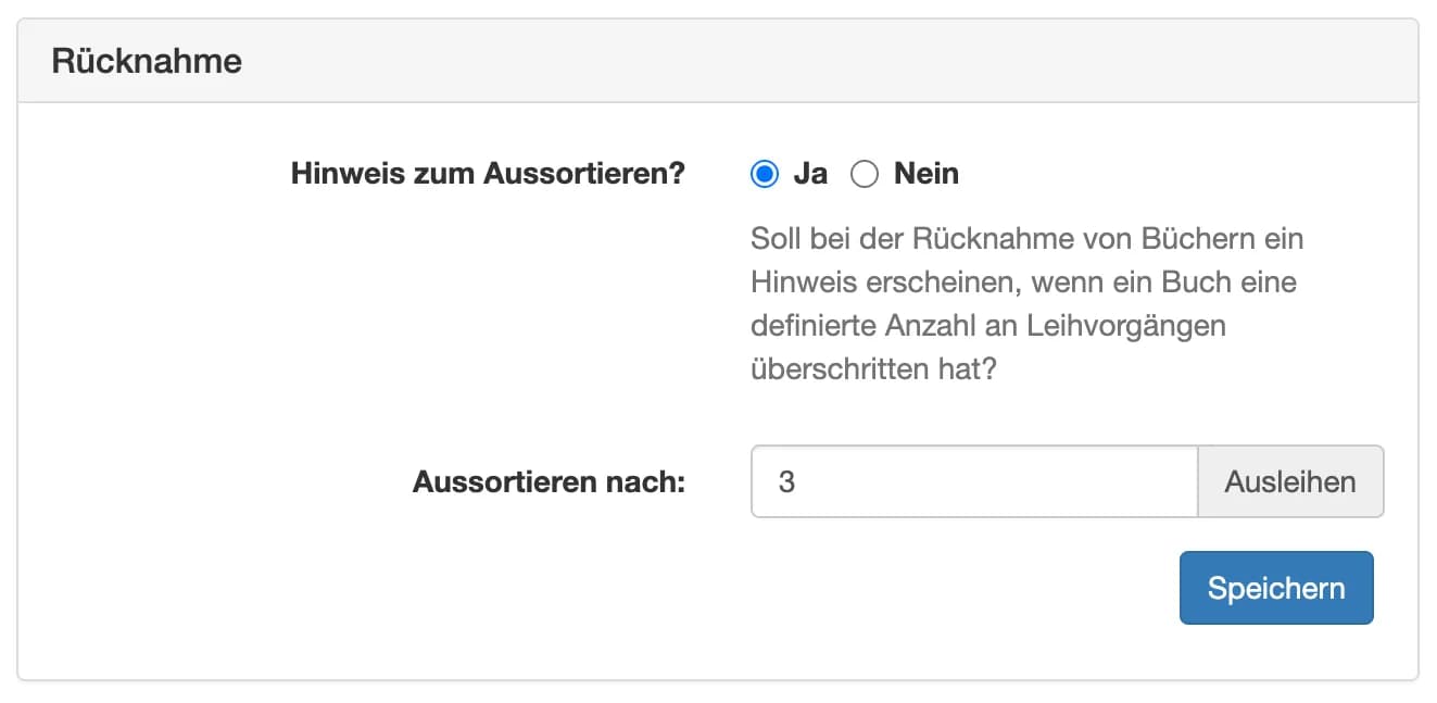 Einstellungen Rücknahme: Aussortierungsfrage und Schwellenwert
