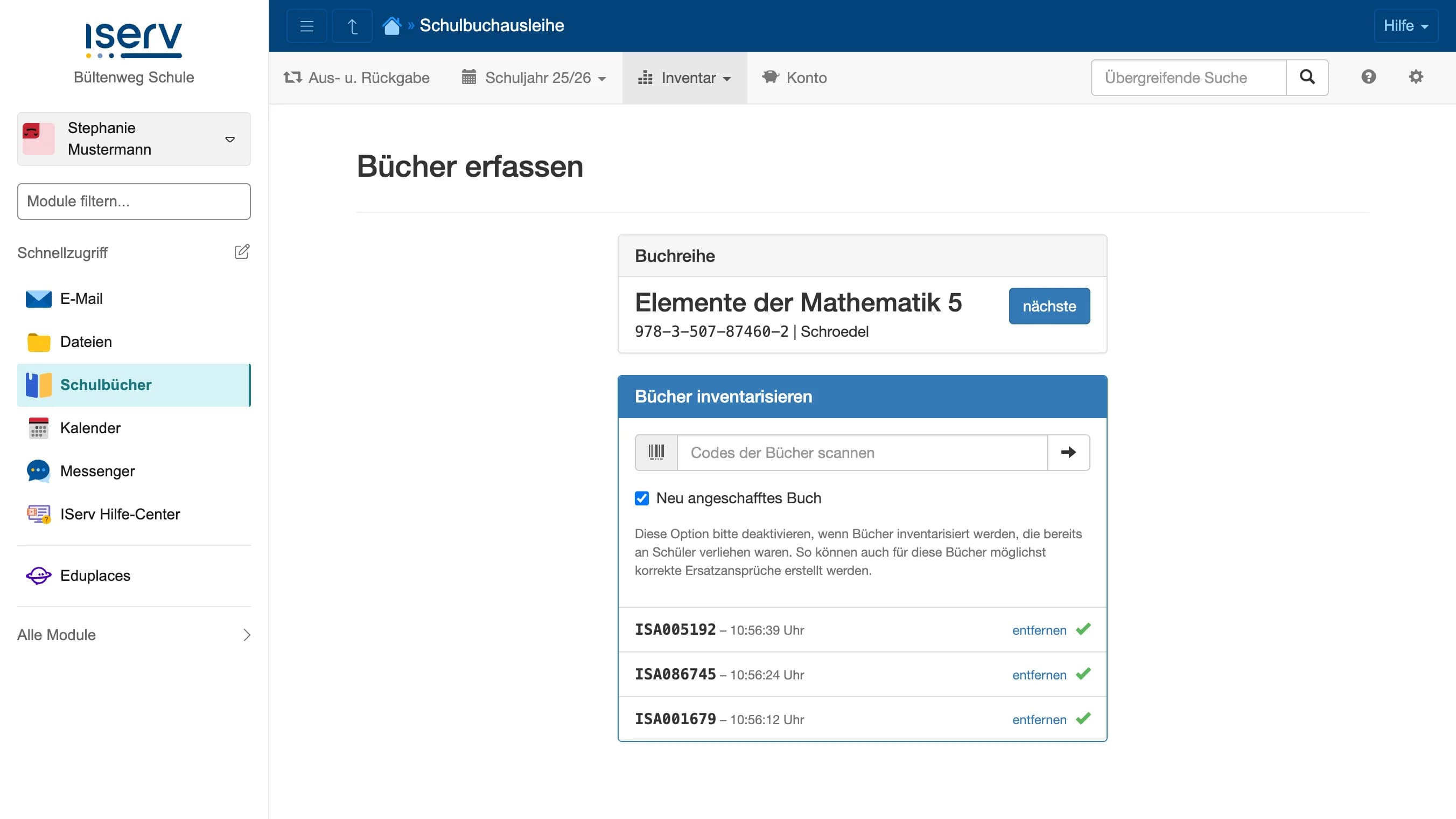 Erfassen: Schritt 2 - Inventar-Codes scannen mit Historie bereits erfasster Exemplare